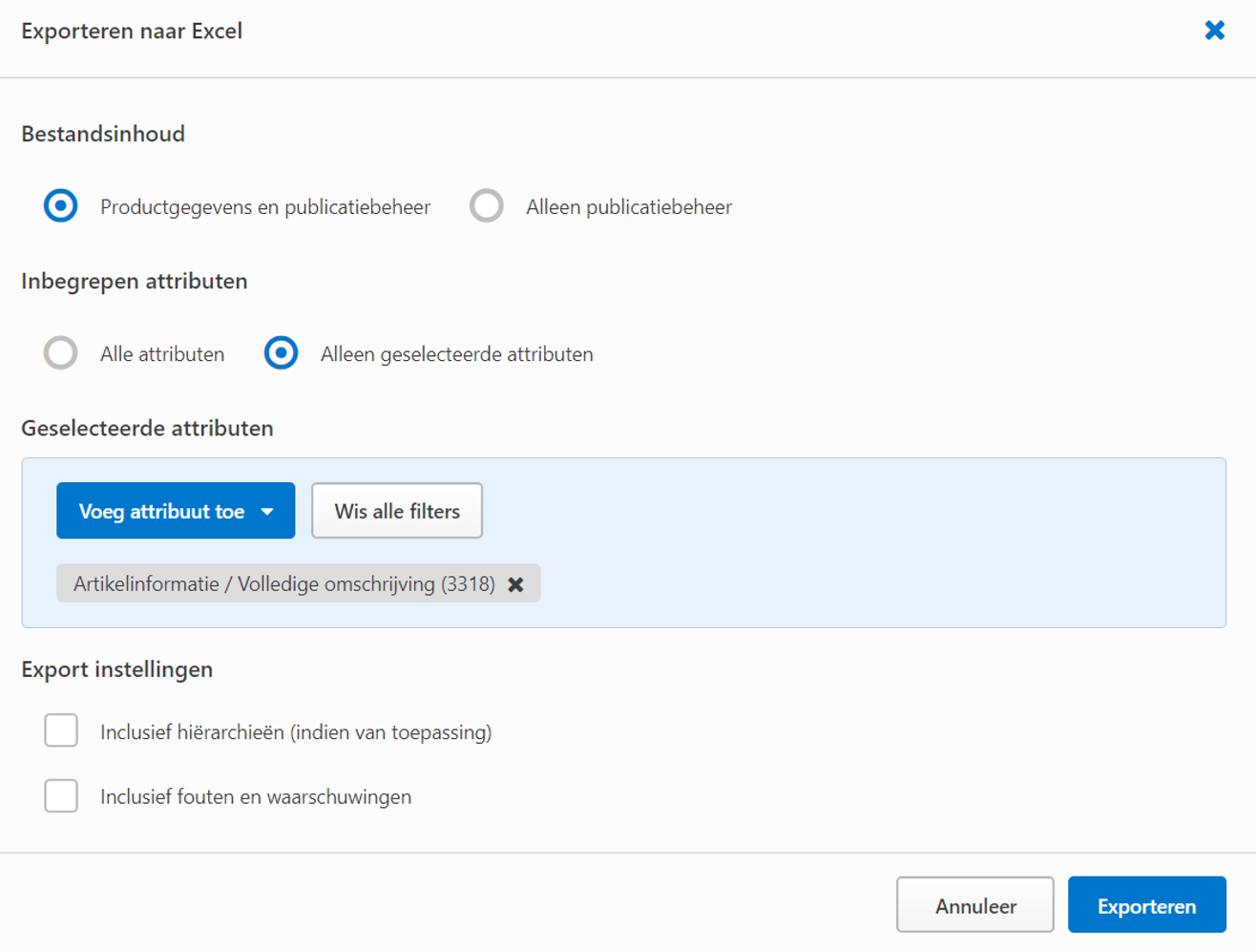 Nieuwe functionaliteit webinterface februari 2022 - Excel Attributen