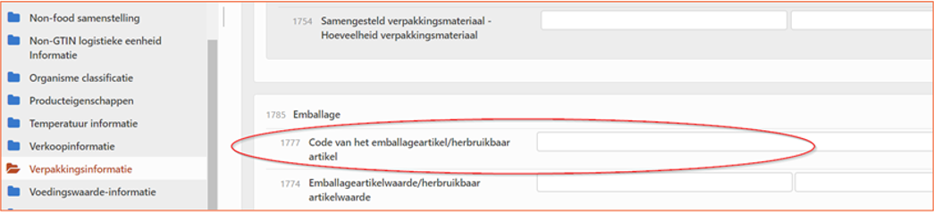 Codes voor emballage - Webinterface 3